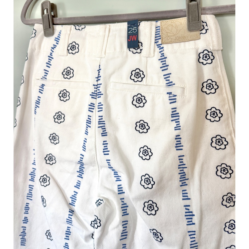 Johnny Was‎ Wide Leg Floral Embroidered Denim Trouser Pants White Blue NWT 25/2 - Picture 14 of 16